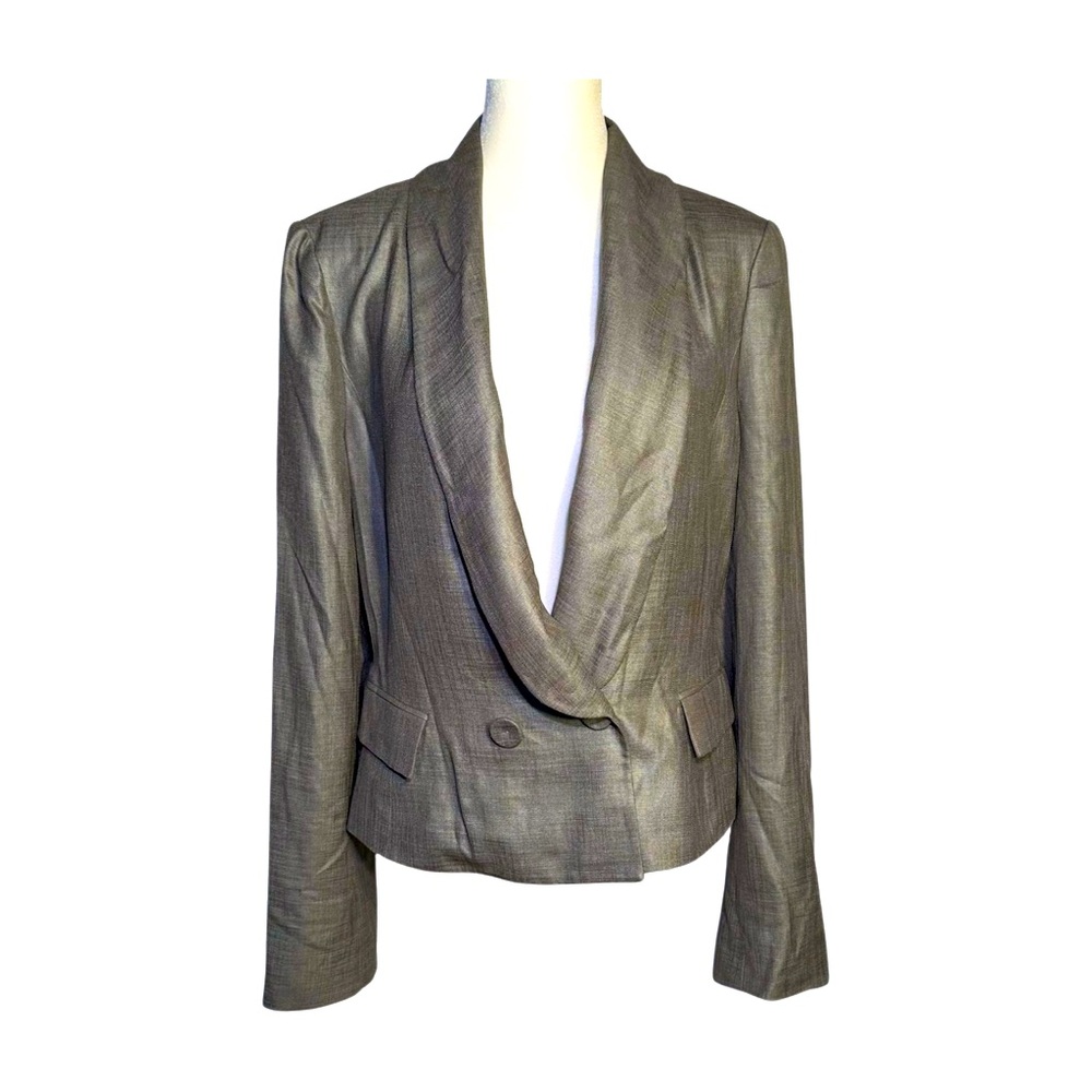 BCBGMaxAzria RUNWAY Gray Blazer with Pink/Yellow Cuff Detail in Womens Medium